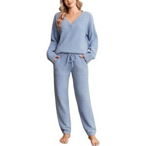 Snuggle Sac SOFT Marshmallow V-Neck Lounge Set Size XL Fleece w/ Pockets Cozy